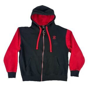 Vintage Y2K Avirex Zip Up Hoodie Men's Large Black‎ Red Long Sleeve Goth Skater